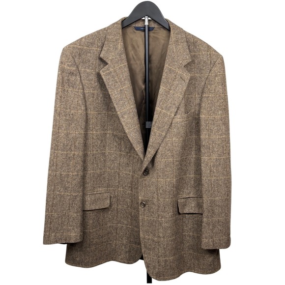 VTG Brooks Brothers Camel Hair Herringbone Windowpane Blazer 44RG Union USA
